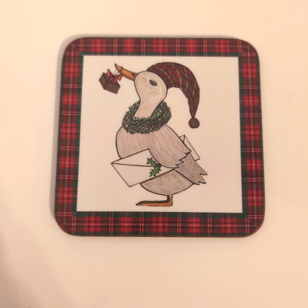 Pimpernel Vtg Tartan Christmas Set of 5 Cork Backed Coasters Made in England - Picture 3 of 8